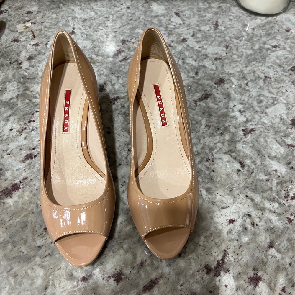 Prada Tan Patent Leather Heels